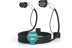 MAX GREEN EV/Cavo di Ricarica per Auto elettriche e Hybrid Plug-in, da Tipo 2 a Tipo 2, | 32Amp | Trifase | Potenza Massima in Uscita 22 KW | 8 Metri |