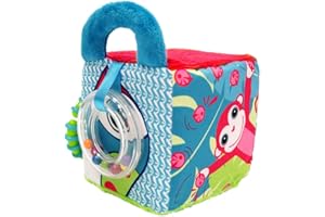 LUDI - Cube en tissu pour l'éveil de bébé 10 x 10 x 10 cm. Multiples activités sensorielles qui attirent la curiosité. Différentes couleurs, motifs et textures. Développe la dextérité - 30038