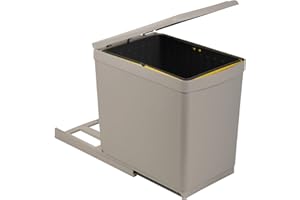 Sanitop-Wingenroth Ausziehbarer Mülleimer Küche | 16 l Einbaumülleimer | Abfallsystem | Einbau Abfallsammler | Bodenmontage | Deckelheber | Inneneimer herausnehmbar | Kunststoff Grau | 28013 6
