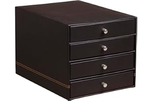 RHODIA 118866C - Trieur 4 Tiroirs Noir - 24,8 x 32,7 x 22,8 cm - Piqûres Sellier Orange - Extérieur Simili Cuir - Collection Home Office rama - Organisation de Bureau & Rangement Design