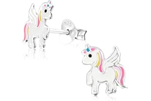 Laimons Orecchini per bambine e bambine con unicorno bianco, rosa, giallo in argento Sterling 925