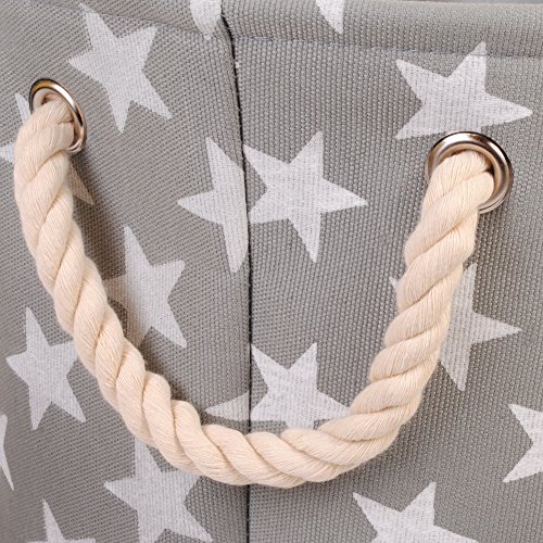 Grauen Aufbewahrungsbox aus Leinen mit Sternen Muster – qualitativ hochwertiger Korb zur Aufbewahrung im Haushalt mit weiß Sternen. 40cm Durchmesser x 45cm Höhe - 5