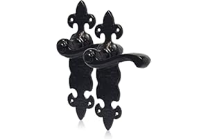 XFORT Smithy's Range Fleur De LYS Lever Latch Solo Black Antique Door Handles, Cast Iron. Rustic Latch Door Handles Set for Internal Wooden Doors.