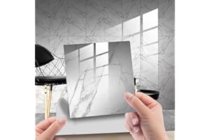 HORIWE Fliesenaufkleber Marmorierung 15x15cm Wandfliese Aufkleber 20 Stück PVC Fliesensticker Fliesen Folie Selbstklebende Tapete Wasserdicht Wandaufkleber für Küche, Schrank, Möbel, Tisch (Weißer)