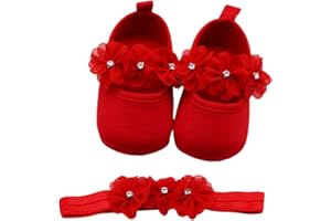 YILEEGOO Baby Girls Sequin Glitter Shoes Soft Sole Prewalker Mary Jane Princess Party Dress Crib Shoes with Bowknot Headband