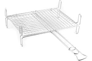 HOME 8446437 Graticola Doppia con Manico E Piedi, Acciaio