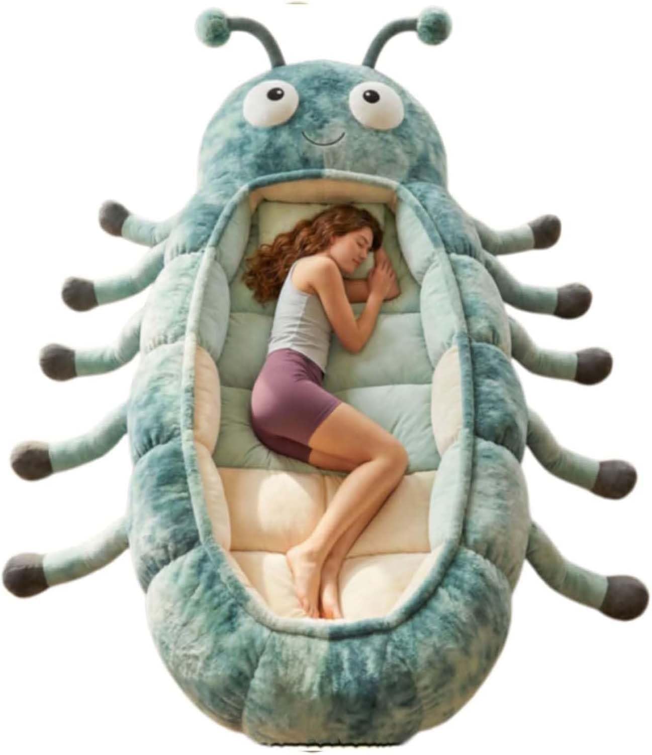 Hugging Caterpillar Sleeping Bags, Caterpillar Shaped Sleeping Bags for Adults Kids, Plush Cocoon Full-Body Lounger Indoor Nap Pod, Pull Cord Hugging System Cozy Reading Nest
