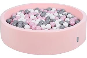 KiddyMoon Piscina De Bolas 120X30cm/600 Bolas Redondo Grande para Ninos,Hecha En La UE, Rosa:Blanco/Gris/Rosa Claro