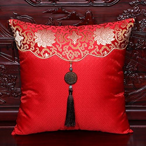 Chinese classical pillow/Sofa cushion Fringed/Office lumbar pillow/Bed backrest/Automotive Belt-P 50x50cm(20x20inch)VersionB