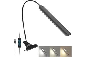 LUTW Lampada con Pinza, 66 LED 3 Colore 10 Luminosità Dimmerabili Lampada da Scrivania Ricaricabile, 360° Rotante Cigno Collo Lampada da Lettura Per Comodino Ufficio Scrivania Tavolo Lettura, Nero