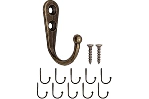 Fuxxer® - Ganci classici in metallo, ganci per asciugamani, ganci per cappotti, ganci in ferro, design in ghisa, stile vintage rustico, stile retrò, 41 x 27 mm, set da 10 pezzi, bronzo