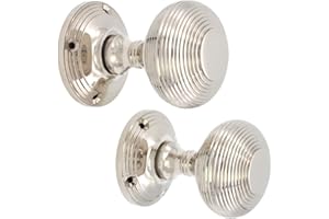 Infinity Decor Polished Nickel Victorian Beehive Mortice Door Knobs Pair 55mm - Solid Brass Round Pull Handles Set for Interior & Exterior Doors