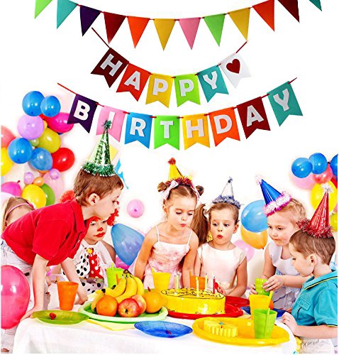 JUSLIN Geburtstag Party Dekoration Banner Wimpelkette und 8 Stück farbige Seidenpapier pompons Blumenball für Geburtstag Party Dekoration - 5
