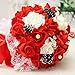 Produktbild Bluelover Handgefertigte Rose Blumen Kunstblumen Bridal Bouquet Brosche Kristallperlen Hochzeit Blumen - rot