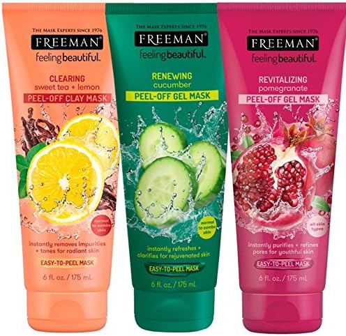 Freeman Feeling Beautiful Peel Off Mask Bundle 3 x 175ml | Cleanse your pores with 3 Peel Off Masks | Revitalising Pomegranate |Renewing Cucumber | Pore Clearing Sweet Tea | Free Shipping