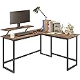 dreamlify L Shape Computer Desk - Spacious 55 inch Corner Desk Home Office Desk Gaming Desk with Reversible Monitor Stand and Adjustable Feet, Easy Assembly, Rustic Brown