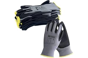 Nitrex 270E Work Gloves - General Handling Safety Gloves Abrasion Resistant with Polyester Liner and Foam Nitrile Palm Coating Enhanced Grip, Mechanical and Industrial Protection - 10 Pairs - Size 9