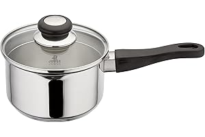 Judge Vista Draining Non-Stick Saucepan 16cm, 1.5L, Silver, Shatterproof Vented Glass Lid, Induction Ready, Oven Safe