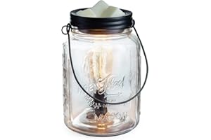 Candle Warmers Etc. Vintage Style Bulb Fragrance Warmer Light-up Warmer for Warming Scented Candle Wax, Melts or Tarts or Essential Oils. 17cm Clear Mason Jar