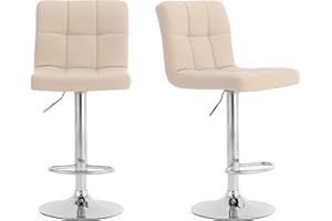 Millhouse Pair of Cuban Bar Stools Set with Backrest, Leatherette Exterior, Adjustable Swivel Gas Lift, Chrome Footrest and Base for Breakfast Bar, Counter, Kitchen and Home Barstools DM811 (Cream)