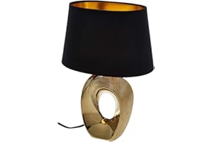 REALITY LEUCHTEN BELEUCHTUNG Piccola lampada da tavolo a LED, 1 luce, base in ceramica, colore oro, con paralume in tessuto, altezza 33 cm, lampada da comodino