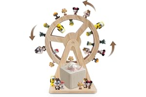 Pinkunn Ferris Wheel Shelf Compatible with Tonies 360° Magnetic Floating Shelves Wooden Magnetic Shelf Compatible with Tonie Box and Figures Storage Hold 50-70 Character for Room Decor(Wooden)