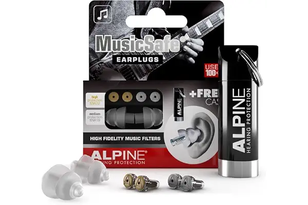 Alpine MusicSafe Tapones para los oídos para músicos - Mejora tu experiencia musical con dos filtros intercambiables - Protección auditiva Hipoalergénico - Tapones reutilizables - Transparente