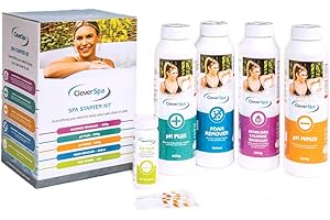 CleverSpa Universal Spa Natural Chemical Outdoor Hot Tub Starter Kit with Stabilizing Granules, Foam Remover, pH Minus, pH Plus, & Dip Tests, (5 Pack)