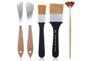 Dimeho Juego de 5 cuchillos para pintar, batidora de fondo, pincel plano y pincel de abanico, cuchillo de paleta de artista de acero inoxidable, 5 cm y 2,5 cm, pincel paisajístico para lienzo acrílico