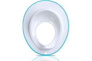 DR. WELLTHY Abattant de toilette pour enfant (blanc avec bord bleu) – Insert de toilette pour enfant – Siège de toilette – Siège de toilette – Siège de toilette – Siège de toilette pour bébé – Marchepied