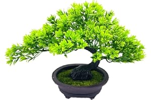 Fycooler Bonsai Artificial Decoración de Plantas árbol de Bonsai en la Decoración de Plantas Artificiales de pote Pino Japonés para la Entrada/Patio/Oficina y Decoración Interior de Jardín Zen - Verde