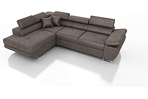 ROBIN INSPIRE Robin Saturn Premium Kingston Divano ad angolo con funzione di letto con cassetto per la biancheria e cuscini e Poggiatesta regolabili angolo a sinistra marrone 272 x 200 x 73/90