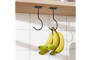 saffruff 2er-Pack selbstklebende Bananenhaken, zusammenklappbar mit Magneten bei Nichtgebrauch, Bananenaufhänger aus Metall, Haken unter dem Schrank für Bananen oder andere Küchenutensilien