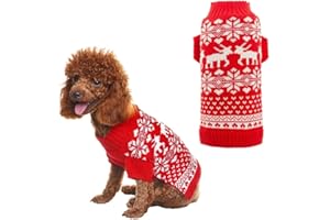 BINGPET Pet Christmas Dog Jumper,Classic Dog Jumpers Red Pet Sweater with Cute Reindeer for Puppy Outfit,Reindeer Jumper Coat Apparel For Small Medium Large Dogs Costume