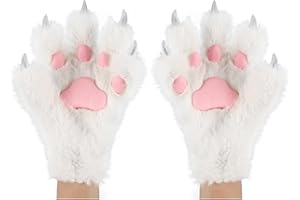 hbbhml Guantes de garra de pata de animal lindo gato zorro oso de peluche Halloween Navidad correr cosplay disfraz invierno guantes, Blanco, talla única