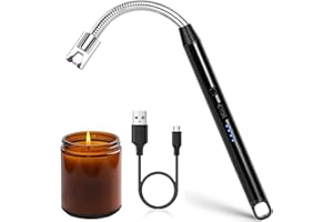 WSNDY Candle Lighter Rechargeable Arc Lighter, USB Windproof Flameless Electric Lighter with LED Battery Display & Safety Protector Button for Home Kitchen Outdoor BBQ Camping USB Cable Included