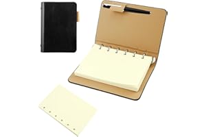 cxxtkcxxlc NotizbuchA7, Mini Notizbuch Leder, Ringbuch mit 6-Ring, Notizbuch Nachfüllbar Mit Nachfüllbarem Papier für Schule, Büro, Zeichnen und Kreative Notizen