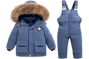 BRONG Niño Traje de Nieve Invierno Bebé 2 Piezas Chaqueta de PlumóN Abrigo con Nieve Babero Pantalones Niñas Traje de Esquiar Ropa Azul 2-3 Años