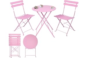 ALBATROS INTERNATIONAL Albatros - Juego de 3 piezas de color rosa – Mesa bistró con 2 sillas – Sillas plegables y mesa de metal resistente – Ideal como conjunto de muebles de balcón o muebles de jardín en diseño moderno