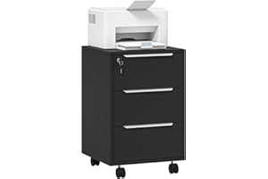 HOMCOM Caisson bureau mobile avec 3 tiroirs et serrure, meuble rangement bureau sur roulettes pour documents et imprimante, caisson de rangement compact pour travail ou chambre, 40x40x63,5cm, noir