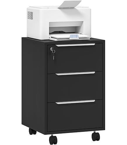 Caisson De Bureau Mobile Avec 3 Tiroirs Et Serrure - Noir, 39x48x59 Cm - Roulettes, étui à Crayons Amovible