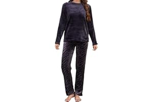 The Essentials Wardrobe Ladies Fleece Pyjama Set Thick Fleece Cosy Long Sleeve T-Shirt & Bottom Pants Sleepwear Loungewear Nightwear for Women Soft Top & Trousers Size S-XL