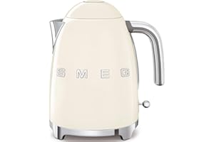 Smeg, Bollitore Elettrico KLF03CREU 1,7 L, Filtro Anticalcare Lavabile, Autospegnimento di Sicurezza, Indicatore Livello di Acqua, Base Antiscivolo e Avvolgicavo Integrato, Potenza 2400W, Panna
