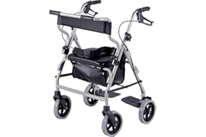 NRS Healthcare 2-in-1 Rollator and Transit Chair M58203 Lightweight Aluminium Frame – Height Adjustable (Eligible for VAT relief in the UK)