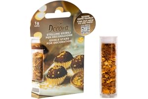 Decora, 2090208, Confezione da 1 g di stelline edibili, Colore oro metallizzato, Ideali per decorare facilmente dolcetti natalizi
