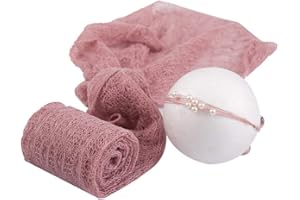 iSpchen Accessoires de Photographie pour Nouveau-né, 2 pièces Shooting Photo Props Bébé, Bandeau + Swaddle Wrap