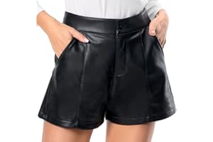 Everbellus Vita Alta Pantaloncini Pelle Shorts Larghi in Ecopelle con Tasca per Donna