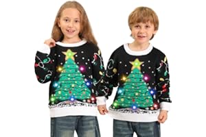 Kouric Jersey Navideño Niño con Luces,Jersey Navidad Niño/Niña con Estampado de Reno en la Nieve,Ugly Christmas Sweater,Jerseys Navideños con Luces,Suéter Navideño Gracioso,Christmas Jumper