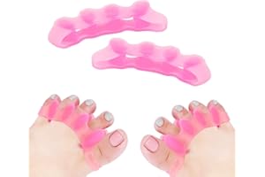 JUNFEIXUAN 1 Pair Gel Toe Separators for Overlapping Toes, Gel Toe Straightener Bunion Corrector, Toe Spacers for Hallux Valgus, Crooked Toes Yogis Dancers or Runners (Pink)