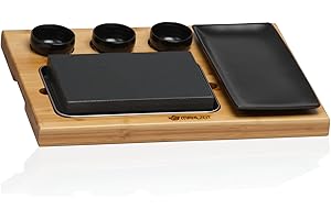 Mahlzeit Juego de Piedra de Lava y Plato para Bistec | Bistec a la Parrilla de Piedra Caliente | Plancha de Piedra Volcánica para Barbacoa | Steak Board Hot Stone Steak Grill